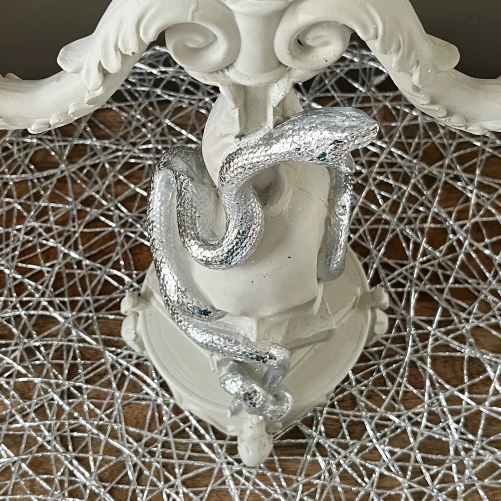 Skeleton Skull Spell Books & Snake Whimsical Candelabra Decor NWOT Candle Holder